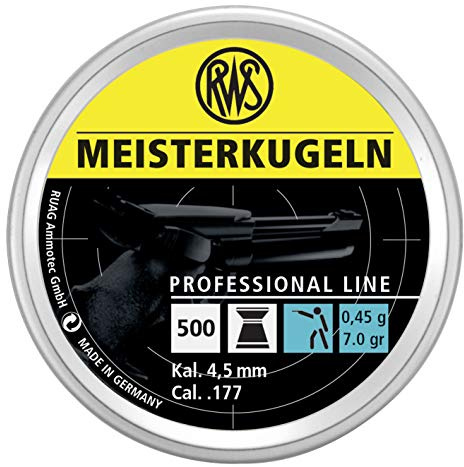 Umarex RWS Meisterkugeln Pistol Professional Line Precision Pellet Gun Pellets, 177 Caliber, 7 Grains, 500 Count