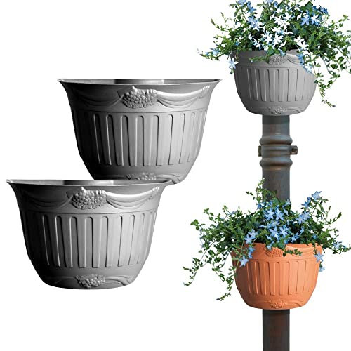 Blumentopf Pflanz Topf Gefäß Regenrohr Regenrinne Fallrohr Wand Topf 2 St im Set anthrazit