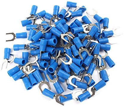 50 pezzi capocorda per cavi forcella in blu 1,5 – 2,5 mm2 foro Ø M3 isolato in PVC morsetto di collegamento capocorda cavo connettore in rame stagnato.
