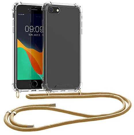 kwmobile Necklace Case kompatibel mit Apple iPhone SE (2022) / iPhone SE (2020) / iPhone 8 / iPhone 7 Hülle - Silikon Cover mit Handykette - Band Handyhülle Gold Transparent