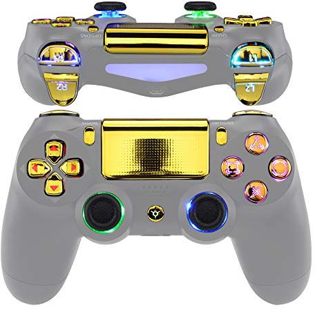 eXtremeRate Multicolori Tasti DTFS LED Kit per ps4 Pro Slim Joystick Levette Analogiche D-pad Trigger Pulsanti per ps4 Controller CUH-ZCT2-NON Include Controller(Oro Cromo)