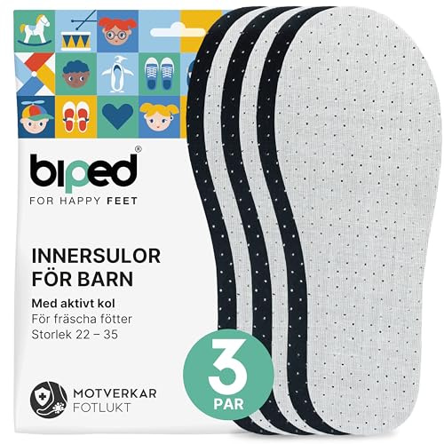 biped 3 pares de plantillas infantiles con carbón activo – plantillas contra el sudor y el mal olor – espuma de látex suave – frescor higiénico para pies y zapatos limpios z2768(26-27)