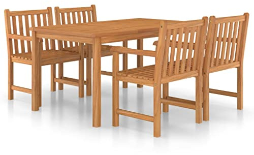 vidaXL Teak Wood Solid trädgård matsal set 5 st trädgård vardagsrum bord och stolar uteplats möbler middagsutrymme utomhus
