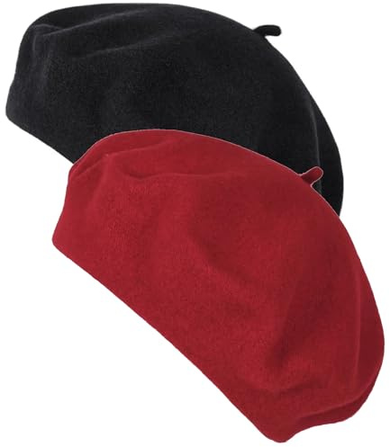 Van Der Rich ® - Fransk basker (100 % ull) – kvinnor, Rot, En Storlek
