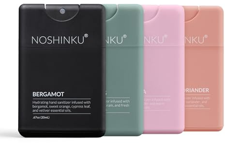 Noshinku - Refillable Hand Sanitizer Discovery 4-Pack, Travel Size Spray with Hydrating Botanical Mist, Natural Ingredients, All Natural Fragrances, Sugarcane Derived Alcohol, No Parabens, No Dyes
