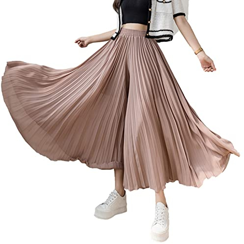 Yimutian Chiffon Hosenrock Damen Elegant Chiffon High Waist Plissee Weites Bein Lang Hose Einfarbig Strandhose Freizeithose