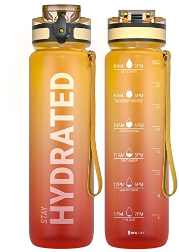 Sahara Sailor Leakproof Water Bottle 1L, Tritan BPA Free Motivational Sport Drinks Bottle with Clear Time Marker, Lock Cover, Easy Clean Brush, Durable for Gym, School, Hiking, Cycling (1 Bottle)