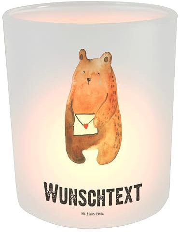 Mr. & Mrs. Panda Personalisiertes Windlicht Bär Liebesbrief - Personalisierte Geschenke, Freundin, Teelichthalter mit Namen, Freund, Windlichtgläser, Liebeskummer, Partner, Kerzengläser, Vermissen