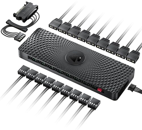 AsiaHorse 2 IN 1 ARGB/PWM 9 Ports Lüfter Hub, Verteiler mit SATA Power, PWM Funktionslüfter Adapter, 12V4PIN-PWM und 5V3PIN-ARGB Anschlüsse, Motherboard-Steuerung Hub, Kabelmanagement