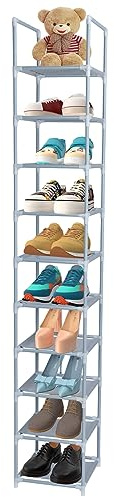 Dyserbuy Schuhregal mit 10 Ebenen, Vertikales Schuhregal,Schuhaufbewahrung Schuh-Organizer für Schrank, Wohnzimmer, Schlafzimmer, Eingang, Lebensmittelgeschäft, Grau