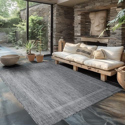 Carpettex Outdoor Teppich Wetterfest 200x300 (200 x 290 cm) Sisal Optik Grau - Ideal für Balkon, Garten, Terrasse und als Küchenteppich - Teppich Waschbar, Flachgewebe, Wasserfest, Pflegeleicht