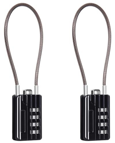 SEPOX® 2Pcs Versatile Resettable 4-Digit Combination Padlock with Extra Long Cable 18cm, Personalized Password, Durable Vinyl Steel Cable Black, Multipurpose Lock for Suitcase, Gym Lockers, Toolbox