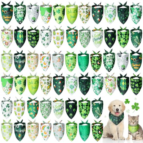 Sanwuta 60 Pcs St. Patrick's Day Dog Bandanas Bulk St. Patrick's Day Dog Scarf Adjustable Puppy Kerchief Holiday Pet Grooming Supplies Outfit Costume for Small to Large Pet (Shamrock)