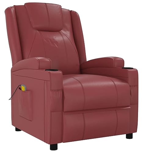 vidaXL Massagesessel, Sessel Verstellbare Rückenlehne Fußteil, Fernsehsessel Relaxsessel mit Liegefunktion, Liegesessel Polstersessel Ruhesessel, Weinrot Kunstleder
