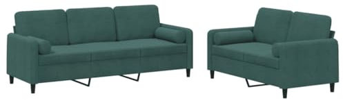 vidaXL Sofagarnitur 2-TLG., Sessel Couch mit Kissen, Sofa Wohnzimmersofa mit Armlehnen, Couchgarnitur Designsofa Sitzmöbel Polstermöbel, Dunkelgrün Samt