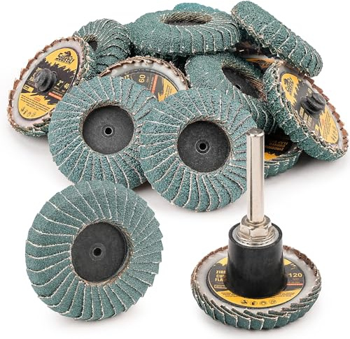 Sbestily 12PCS Mixed Curved Flap Disc 2 Inch Roll Lock Quick Change Sanding Discs 1pcs 1/4 Holder Surface Grinding Disc for Die Grinder 40/60/80/120 Grit Metal Wood Surface Finish Weld Rust Removal
