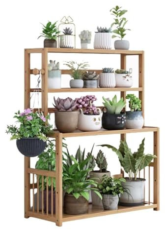 UHJKLA Pflanzenständer, Pflanzenregal, Holz für mehrere Pflanzen, Zimmer-Pflanzenhalter, Eck-Multifunktions-Pflanzenregale, 4 Etagen, Pflanzenleiterrahmen, feuchtigkeitsbeständi