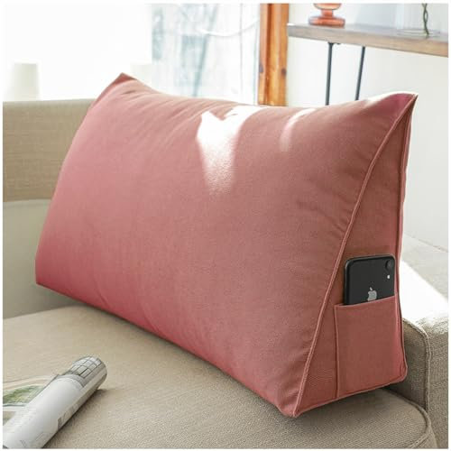 ZTGL Rückenkissen Lesekissen für Bett, Comfortable Rückenlehne Dreieckigen Sofakissen Wandkissen Bett für Lesen Schlafzimmer Erkerfenster Kopfenden Tatami Der,Rosa,100x20x35cm
