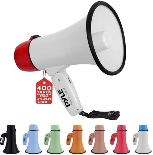Pyle Megaphon mit Sirene & Mikrofon, Signalhorn 20 Watt mit Lautsprecher, Schultergurt, Aufnahmefunktion & Aux-Anschluss, Mini Megafon Kinder & Erwachsene, Robustes Tröte Faltbar für Indoor & Outdoor