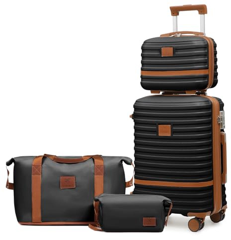 Joyway Kofferset 4 Teilig Hartschale mit 4 Rollen und TSA-Schloss Der Gepäcksets Enthält 1 Kosmetikkoffer 1 Reisetasche und 1 Kulturbeutel Schwarz