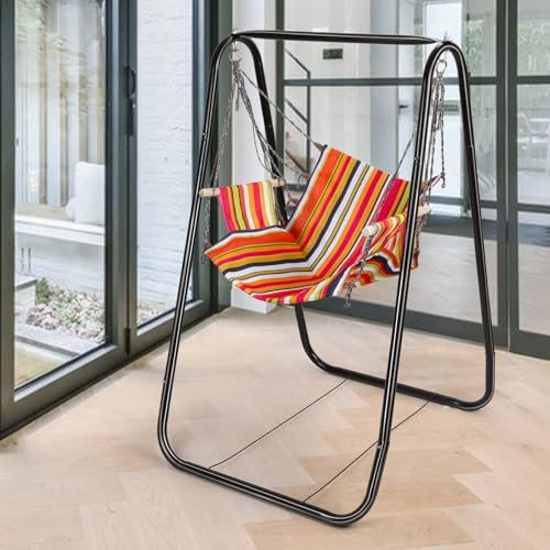 Saterkali Hängemattenständer, stabile und rostbeständige Hängematte mit Ständer, verformungsfreier Schaukelstuhlständer, Metallstützgestell für drinnen und draußen, Terrasse, Hof, Schwarz