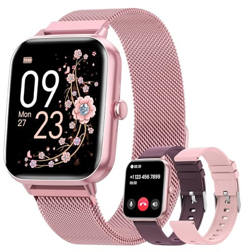RUXINGX Reloj Inteligente Mujer con Llamadas, 1.83 Smartwatch con 3 Correas, Función Femenina/24H Pulsometro/SpO2/Monitor de Sueño/20+ Modos Deportivos Calorías Whatsapp IP68 Android iOS Rosa Claro