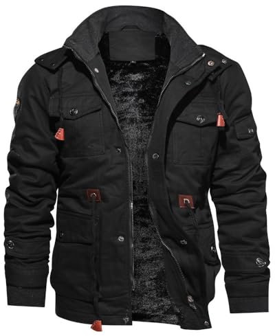 Blouson bomber d'hiver doublé en polaire pour homme – Vestes militaires à col – Veste cargo doublée de polaire, vêtements de travail d'extérieur, veste de terrain en coton robuste, manteau utilitaire