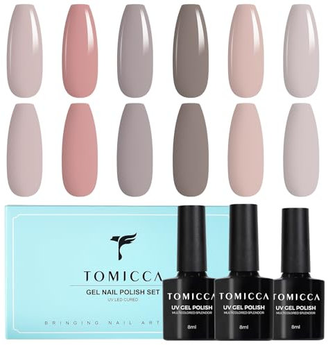 TOMICCA UV Nagellack Set, 6 Farben Rose Nude Grau Gel Nagellack, Natur Gellack Soak-Off UV LED Manicure Gel Lacquer Varnish für Nagelstudio DIY Home, 8ml