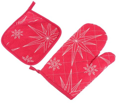 PAMINGONO Heat Resistant Scald Glove Insulation Pad Set Oven Glove and Pot Holder for Cooking Baking Grilling Red