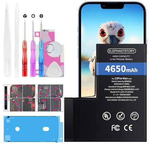 ElephantStory Batterie pour iPhone 13 Pro Max, 4650mah Remplacement Interne Haute Capacité Batterie pour A2643 A2484 A2641 A2644 A2645 avec Guide et Tous Les Outils de Réparation