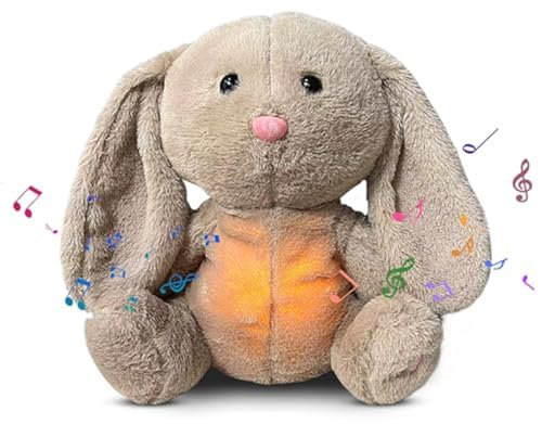 SWECOMZE Schlummer Plüschtier, Kuscheltier mit Atembewegung und Musik 28cm Niedliches Kuscheltier als Einschlafhilfe Spielzeug für Kinder 0 Monate + (Kaninchen)