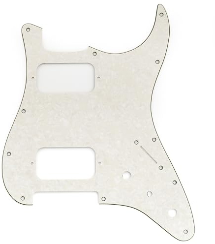 Musiclily Pro 11 Löcher ST Schlagbrett HH Gitarren Pickguard mit Runde Ecke 2 Unbedeckter Humbucker 2 Potis Mini Schalter Aussparungen für Fender Squier Strat Style E-Gitarre, 4-lagig Aged White Pearl