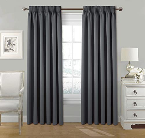 StylemyBedroom Pair Pencil Pleat Tape Top Plain Thermal OUT LINED Curtains with Tie Backs 90 x 108 - Grey