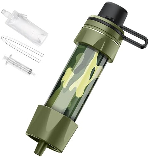 Outdoor Personal Water Filter Camping - Mini Water Filtration System, Straw Water Purification System, Portable Filter, Survival Equipment for Hiking,Camping,Travel,and Emergency Preparedness (Green)