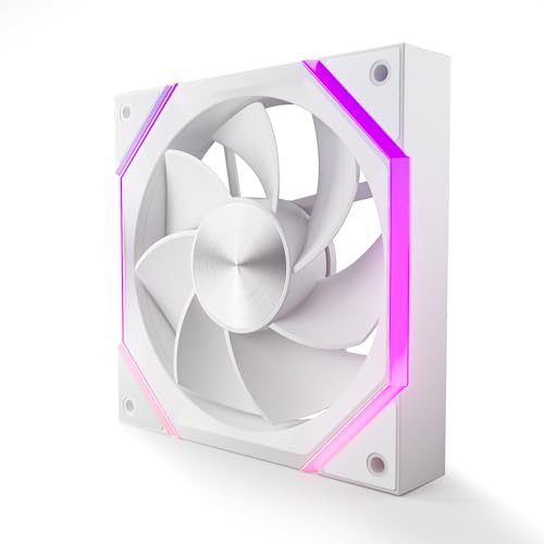 AsiaHorse RGB PC Lüfter 120MM Reverse Gehäuselüfter [HDB] 61,5 CFM/2000 RPM/2,16 MMH2O 5V3PIN ARGB und 12V4PIN PWM Lüfter, 50,000 Stunden Lebensdauer Nyota-A12-R-Weiß