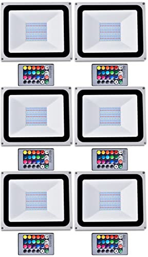 Lot de 6 projecteurs LED RVB 100 W pour extérieur à intensité variable avec télécommande, éclairage de sécurité IP65, étanche, 8 000 lumens, 16 couleurs, 4 modes, lampe murale de jardin