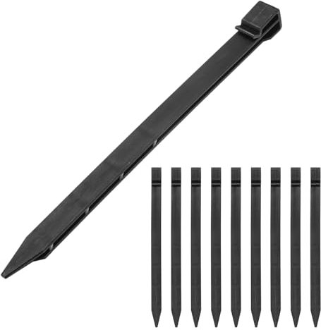 M METERXITY 10-Pack Landscape Edging Garden Stakes, 12 Inch Plastic Landscape Anchoring Spikes Yard Stakes for Landscape Edging Rolls/Weed Barriers/Garden Liners [Black]
