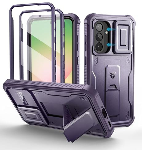 Dexnor pour Coque Samsung Galaxy A56【Double Cadre Avant et Support】 avec CaméRa Coulissante Intégrée & Protecteur d'écran, Coque de Protection Robuste Résistante Aux Chocs - Fantôme Violet