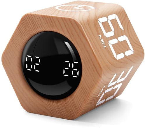 Exlliy Productivity Timer 1, 5, 10, 30, 60 Minutes Preset, Desk Cube Timer with Gravity Sensor/Mute/Vibration for ADHD, Work, Study, Kitchen, Back to School (Wood Grain)