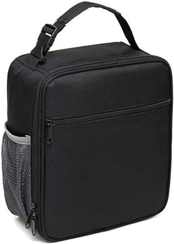 OrgeMaan Insulated Lunch Bag Portable Leakproof Lunch Box for Boys Girls Women Men Kids Adults to School Office Durable Cooler Bag with Side Mesh Pocket for Outdoor Picnic Camping (Black)