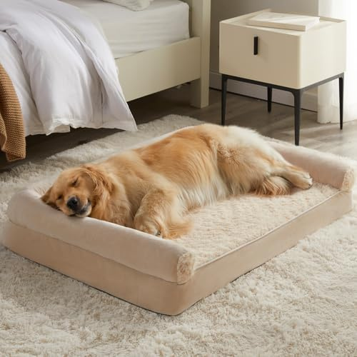 BFPETHOME Orthopedic Washable Large Dog Bed for Senior Dog Comfy Sleep | Waterproof Big Soft Pet Couch Bed for Dogs Relax with Removable Cover Supportive Egg Crate Foam Beige 36x27 Inch