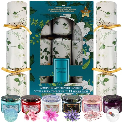 KreativeKraft Luxury Scented Candles Christmas Crackers Aromatherapy No-Snap 6 Pack Party Favors Hats Jokes Christmas Decorations Holiday Gift (Multi Candle)