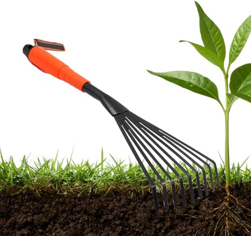 Rastrello da giardino, rastrello a mano – rastrello a mano in acciaio – Pinza per raccogliere foglie, rastrello a mano per allentare il terreno, applicare pacciamatura, goditi il comfort del