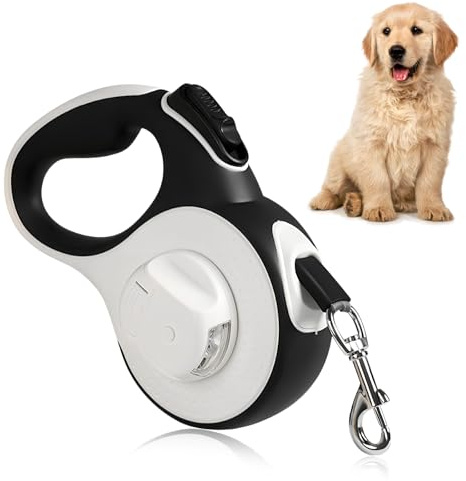 Colexy Guinzaglio Retrattile per Cani, Guinzaglio per Cane 3m con Luce LED, Impugnatura Antiscivolo e Pulsante di Freno Rapido, per Cani e Gatti Media e Piccola Fino a 15kg Passeggiate Notturne
