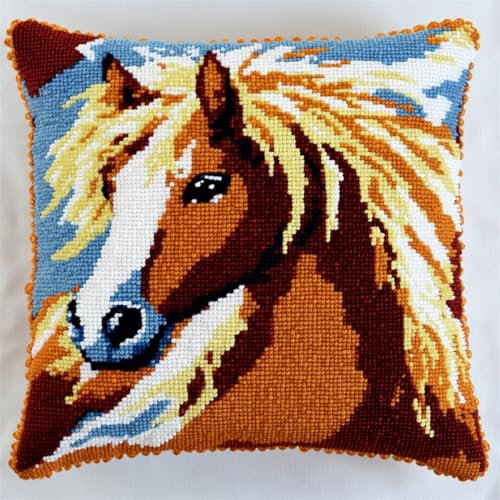Kitquiver Knüpfkissen Mit Vordruck Pferd Tier Diy-Knüpfhäkel-Sets,Bedruckter Kissenbezug,Heimdekoration 17x17In