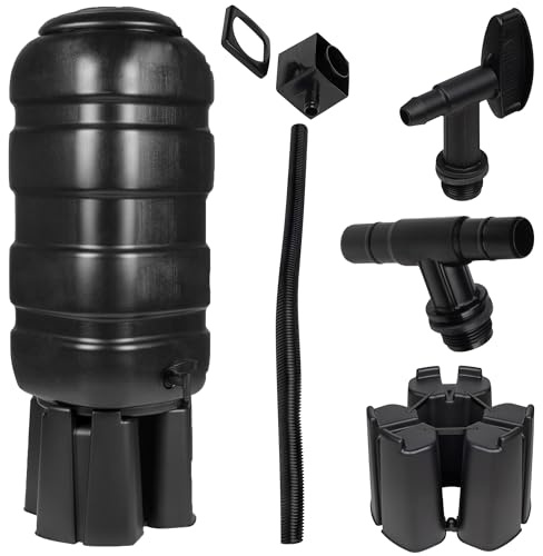 Hardys 100L Slimline Garden Water Butt with Stand and Tap, UK Made - Lid & Rainwater Diverter Kit Included - Waterbutt for Garden & Decking - Recycled Plastic, Easy to Set Up