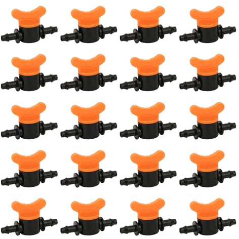 Drip Irrigation Barb Shut-Off Valve, 1/4-Inch 4mm/7mm Universal Irrigation connectors Parts Tubing Coupling Valve Fittings drip System for Gardening Agriculture 20PCS