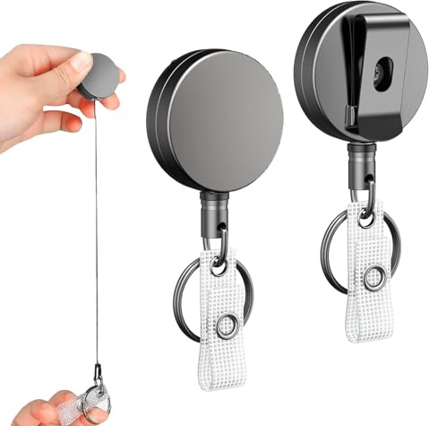 Hongoen 2 Pack Heavy Duty Badge Reel, Ausweishalter mit Transparentem Kartenhalter, Ausziehbarem Schlüsselband, Ausweis JoJo, Ausziehbarer Schlüsselanhänger, Badge Holders für Schlüsselanhänger