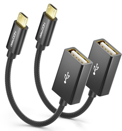 deleyCON 10cm Micro USB OTG Adapter Kabel USB-A Buchse, 2 Stück - Schwarz