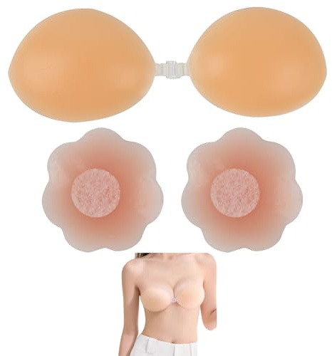 Sujetador Invisible de Silicona Adesivo, Reutilizable, Sin Tirantes y Push-up para Mujeres, Sujetador Adhesivo, Pezoneras Adhesivas Invisibles, para Vestidos Sin Espalda, para bodas, fiestas, (B)